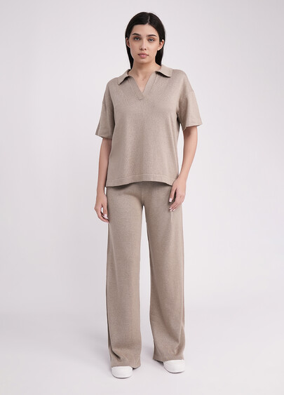 Прямые штаны из вязаного трикотажа FREYJA CTN 4327/230 light brown (коричневый)