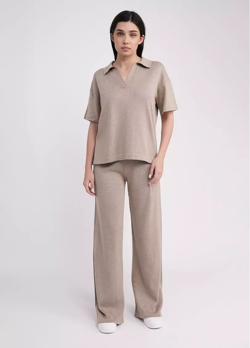 Прямі штани з в'язаного трикотажу FREYJA CTN 4327/230 light brown (коричневий)