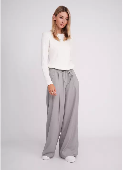 Штани-палаццо з високим вмістом віскози GRACEFUL TAILORING 4331/200 light grey/stripe (сірий)