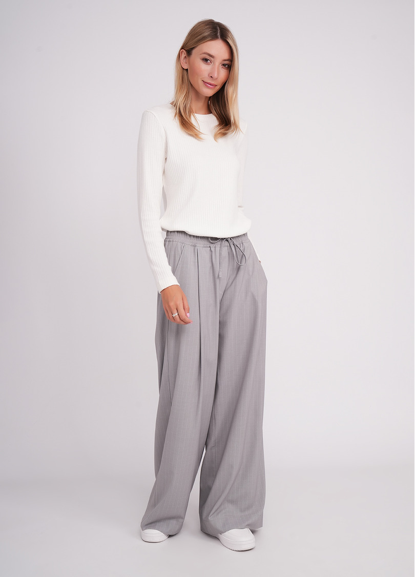 Штани-палаццо з високим вмістом віскози GRACEFUL TAILORING 4331/200 light grey/stripe (сірий)