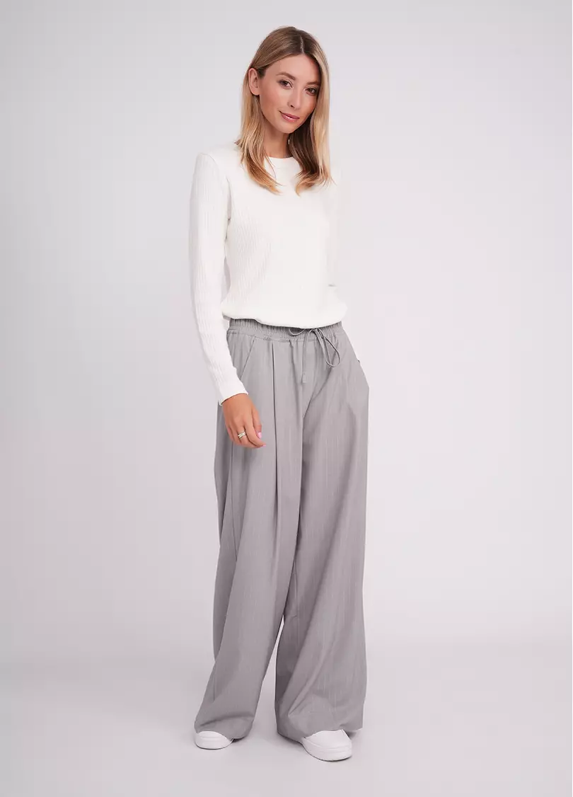 Штани-палаццо з високим вмістом віскози GRACEFUL TAILORING 4331/200 light grey/stripe (сірий)