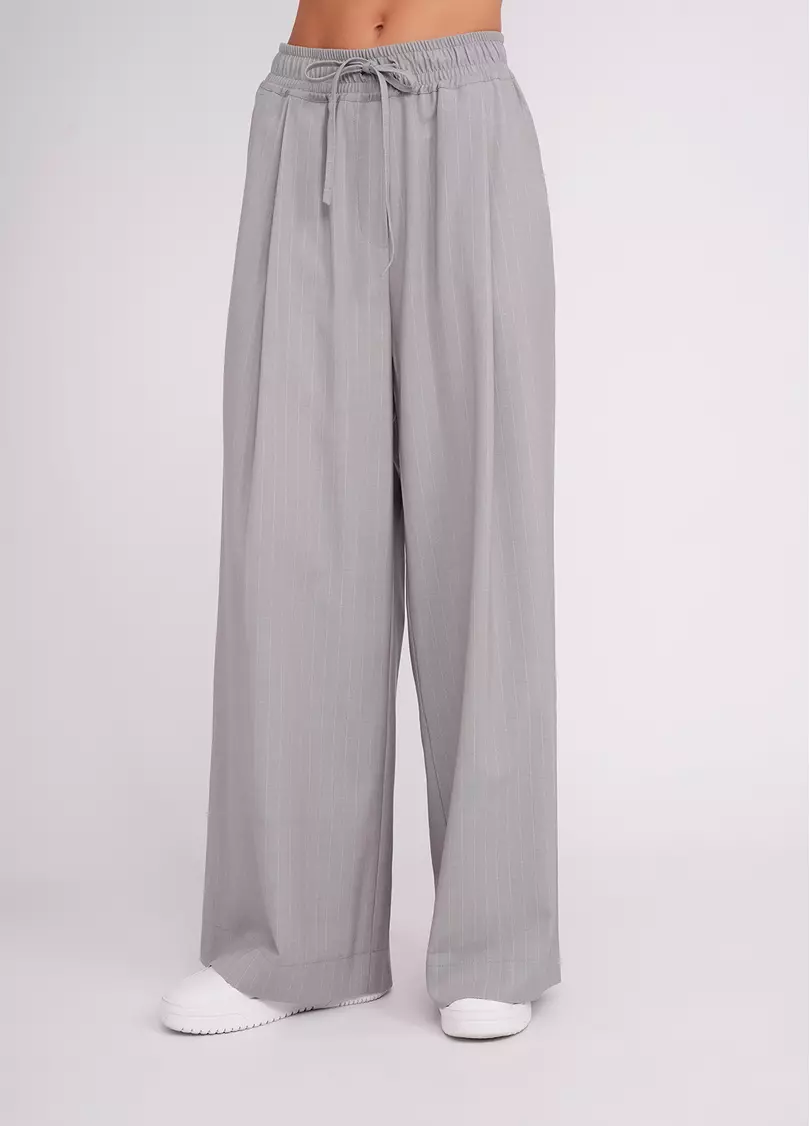 Штани-палаццо з високим вмістом віскози GRACEFUL TAILORING 4331/200 light grey/stripe (сірий)