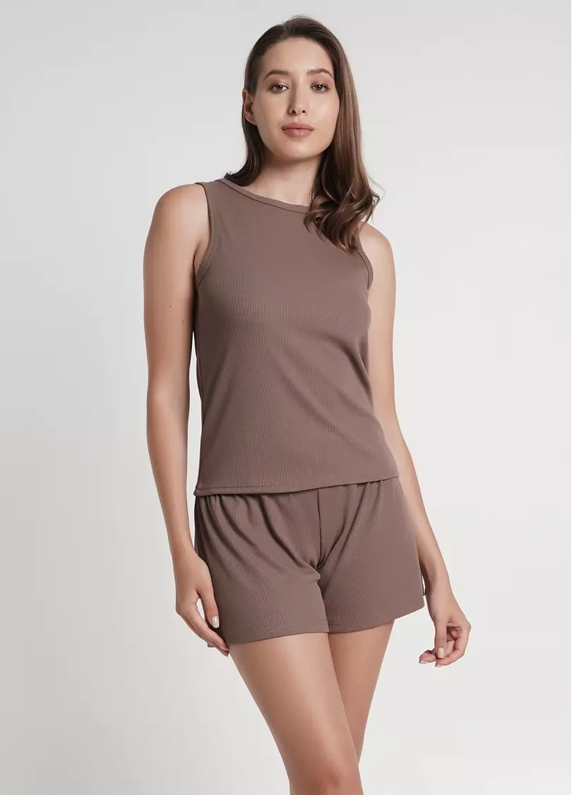 Короткие шорты в рубчик RIB 4209/010 beige (коричневый)