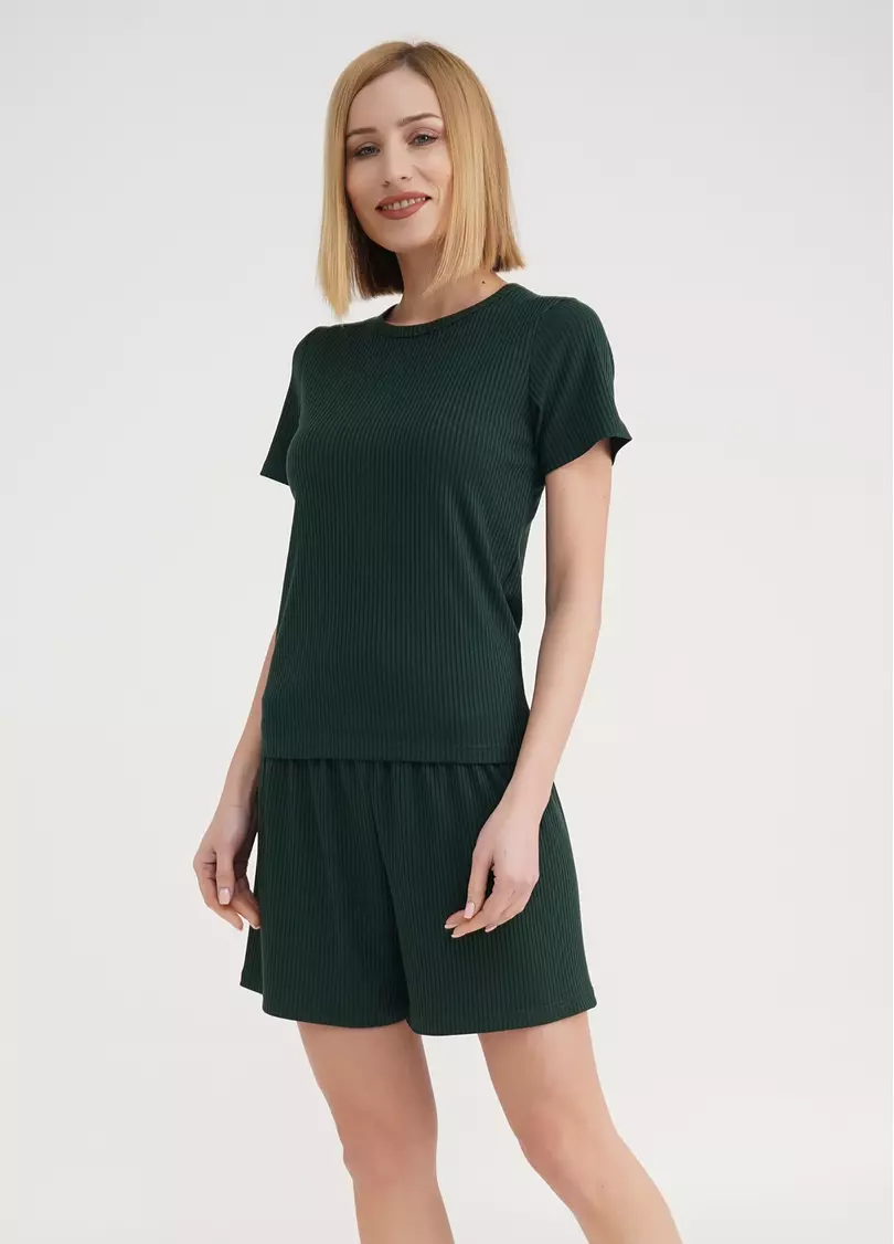 Короткие шорты в рубчик RIB 4209/010 khaki (зеленый)