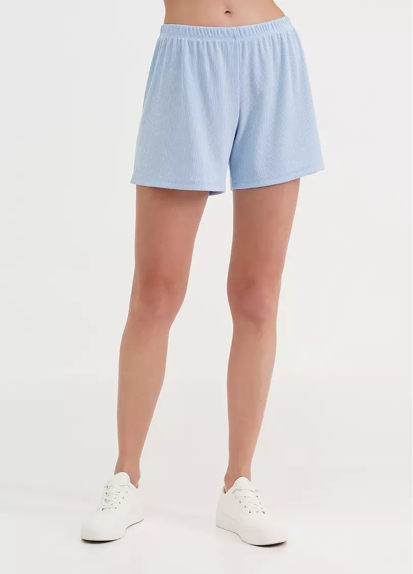 Короткие шорты в рубчик RIB 4209/010 light blue (голубой)