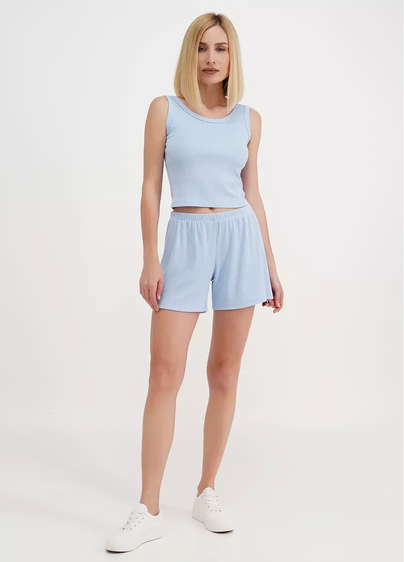 Короткие шорты в рубчик RIB 4209/010 light blue (голубой)