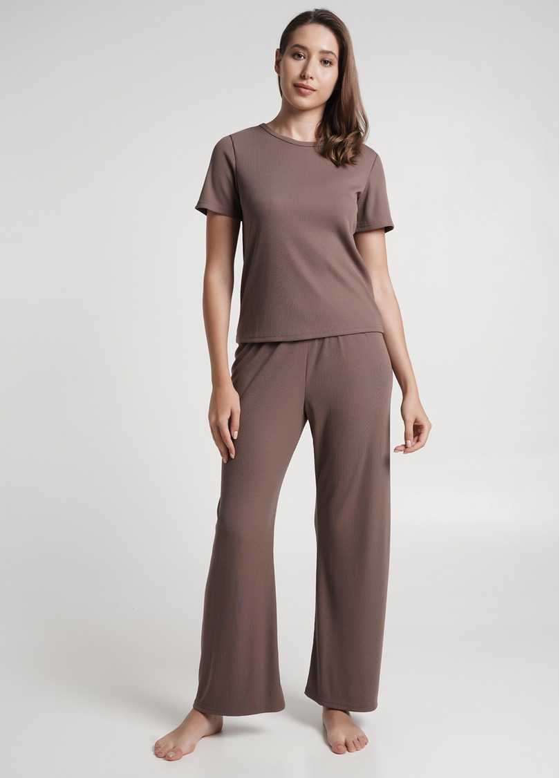 Длинные штаны из хлопка в рубчик RIB 4307/010 beige (коричневый)