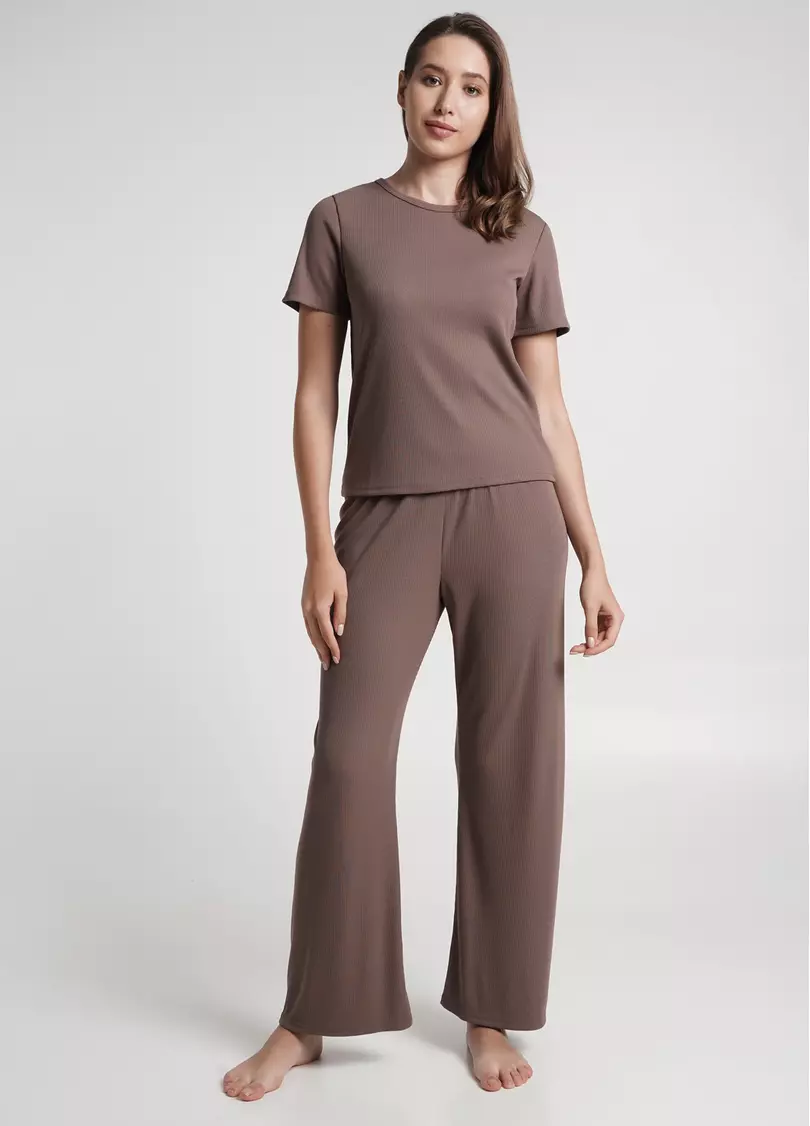 Длинные штаны из хлопка в рубчик RIB 4307/010 beige (коричневый)