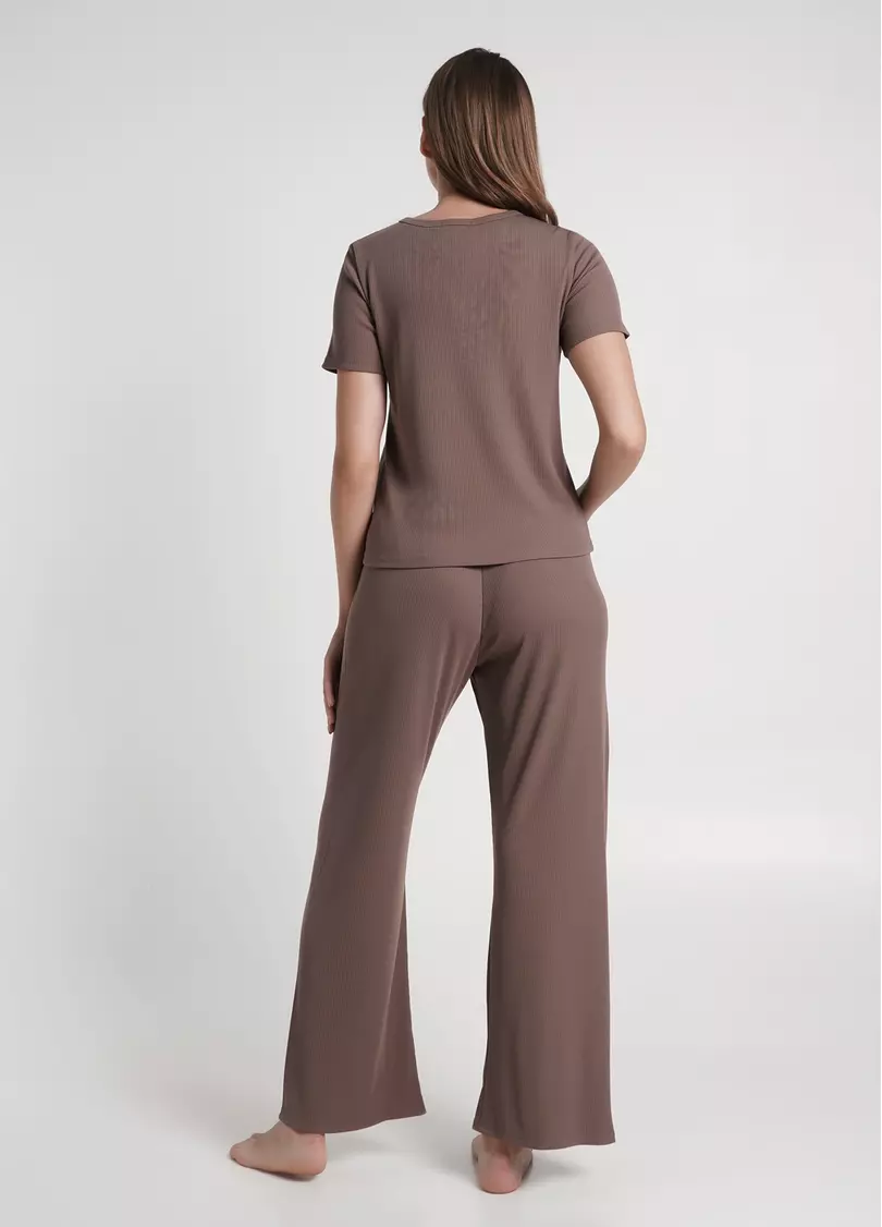 Длинные штаны из хлопка в рубчик RIB 4307/010 beige (коричневый)