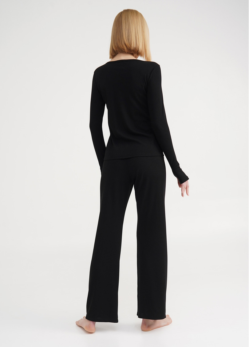 Длинные штаны из хлопка в рубчик RIB 4307/010 black (черный)