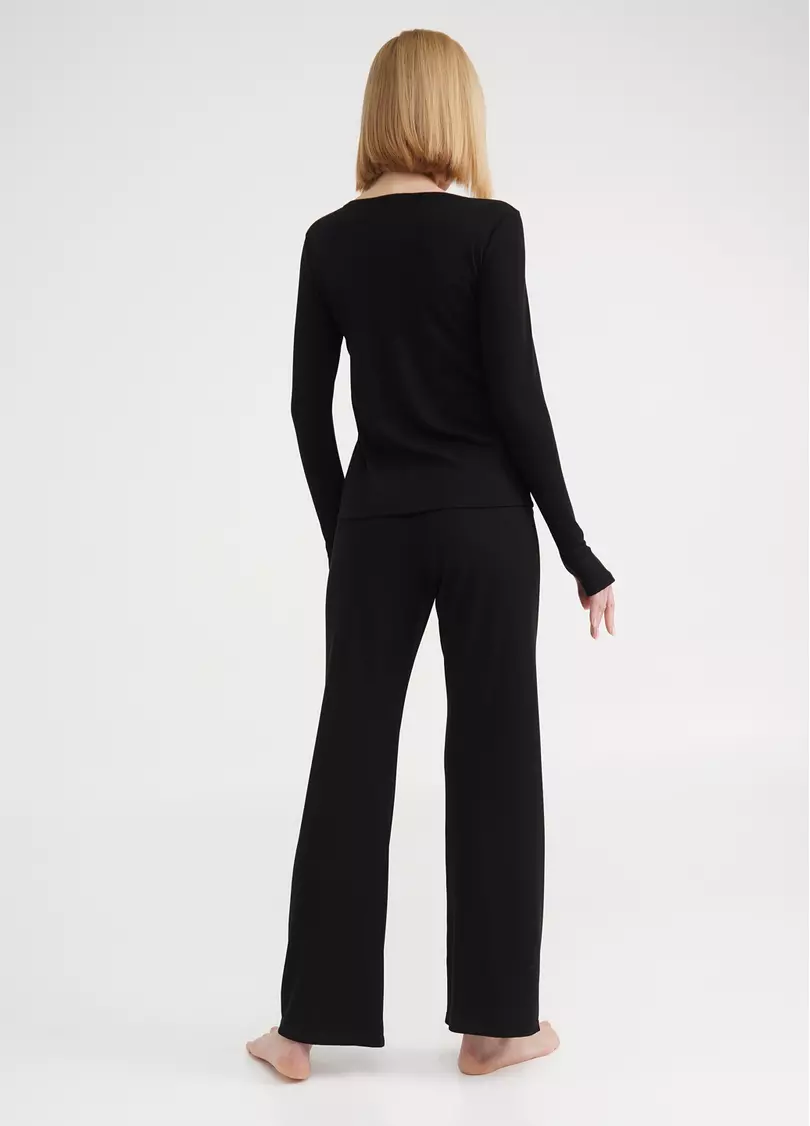 Длинные штаны из хлопка в рубчик RIB 4307/010 black (черный)