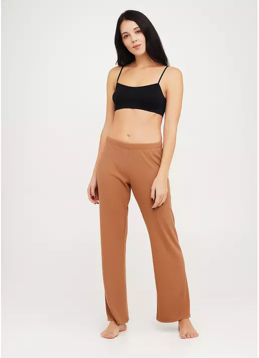 Длинные штаны из хлопка в рубчик RIB 4307/010 camel (бежевый)