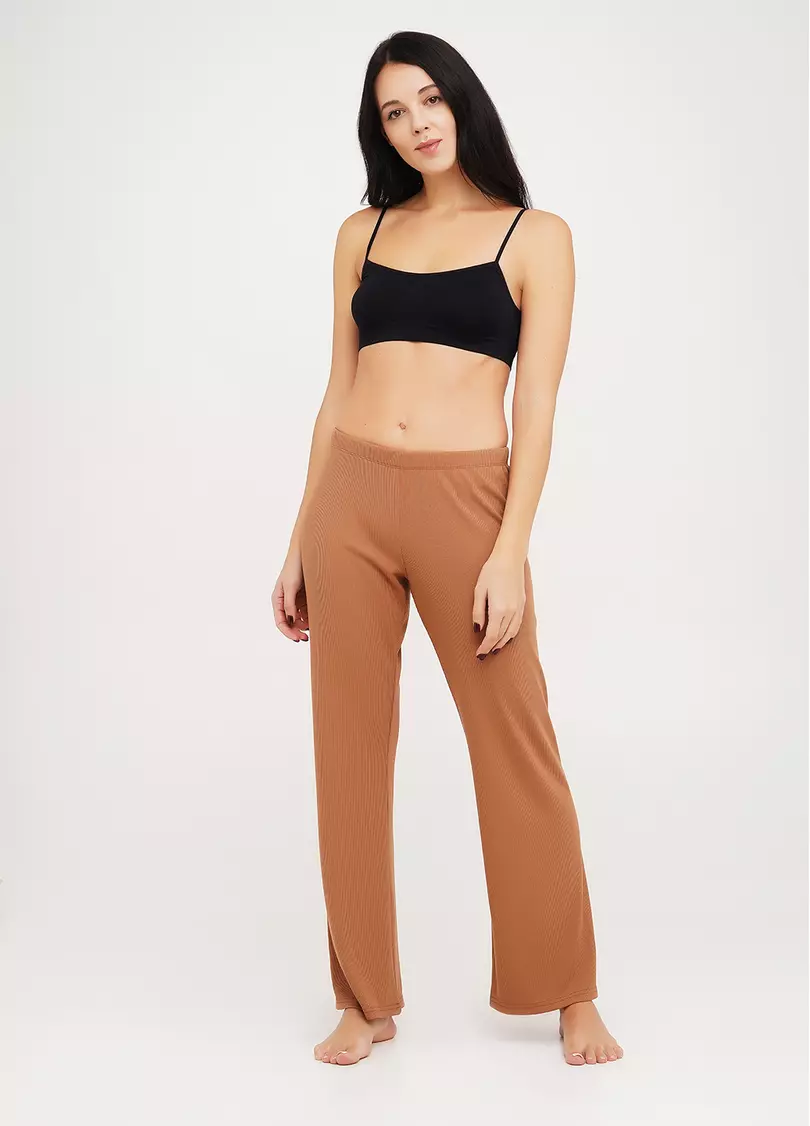 Длинные штаны из хлопка в рубчик RIB 4307/010 camel (бежевый)