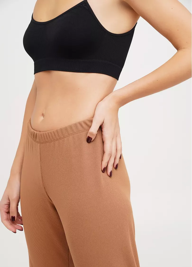 Длинные штаны из хлопка в рубчик RIB 4307/010 camel (бежевый)