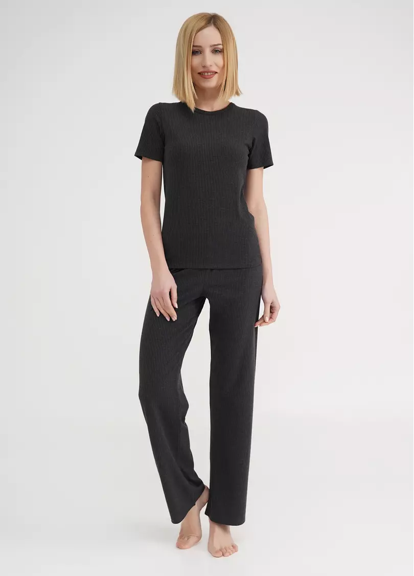 Длинные штаны из хлопка в рубчик RIB 4307/010 dark grey (серый)