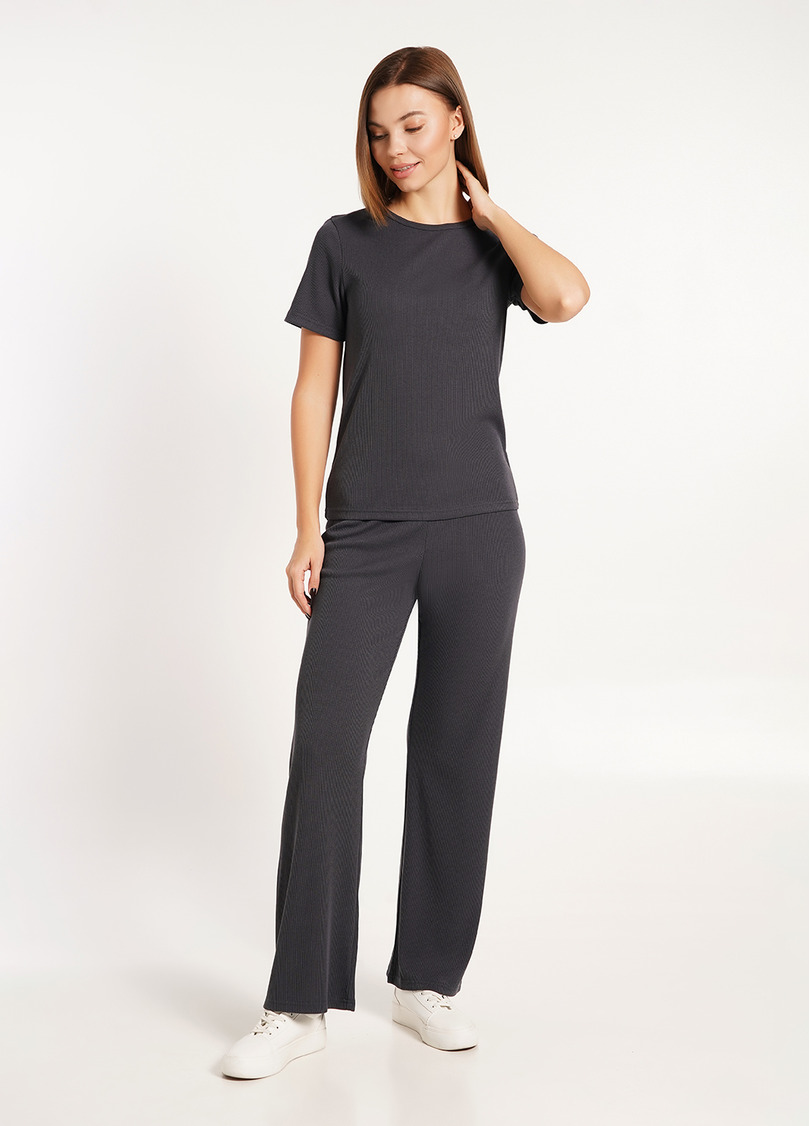 Длинные штаны из хлопка в рубчик RIB 4307/010 graphite (серый)