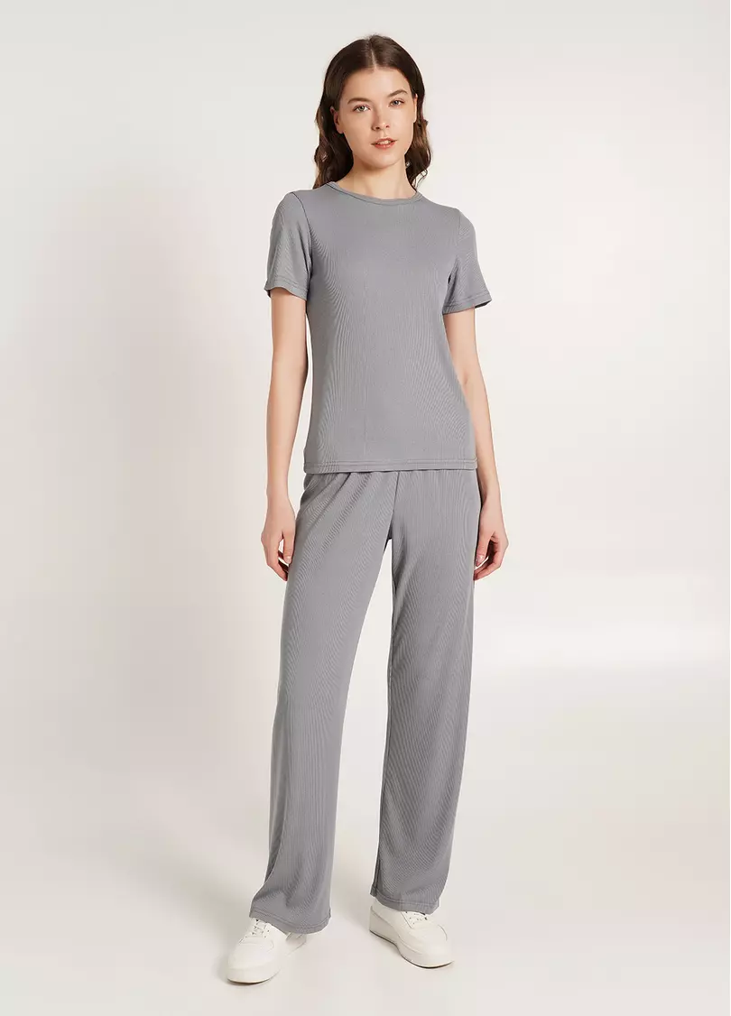 Длинные штаны из хлопка в рубчик RIB 4307/010 grey (серый)