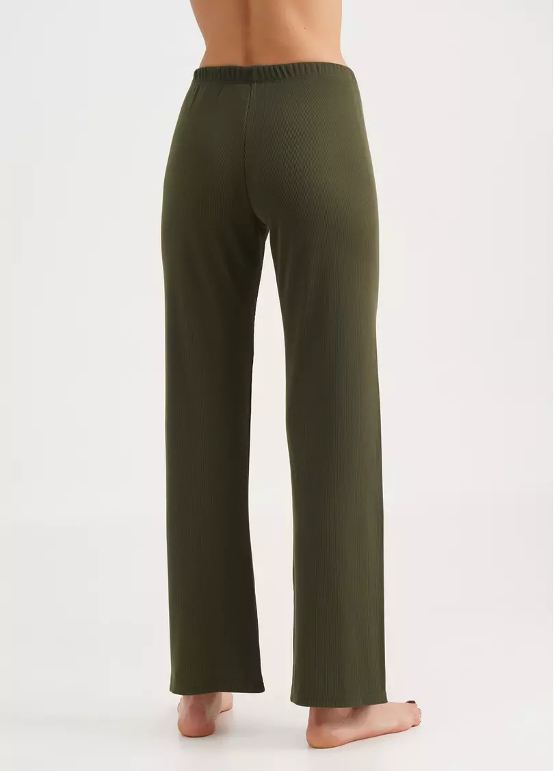 Длинные штаны из хлопка в рубчик RIB 4307/010 khaki (зеленый)