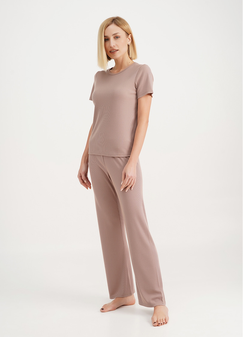 Длинные штаны из хлопка в рубчик RIB 4307/010 light beige (бежевый)