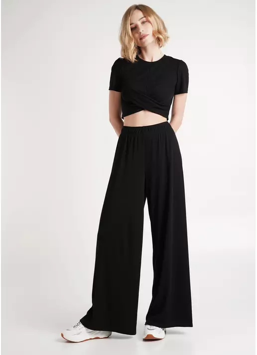 Штани-палаццо в рубчик з бавовни RIB 4314/010 black (чорний)