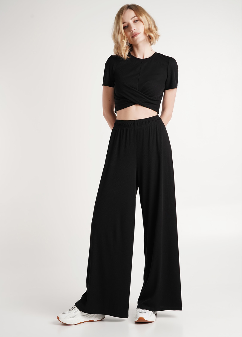 Штаны-палаццо в рубчик из хлопка RIB 4314/010 black (черный)