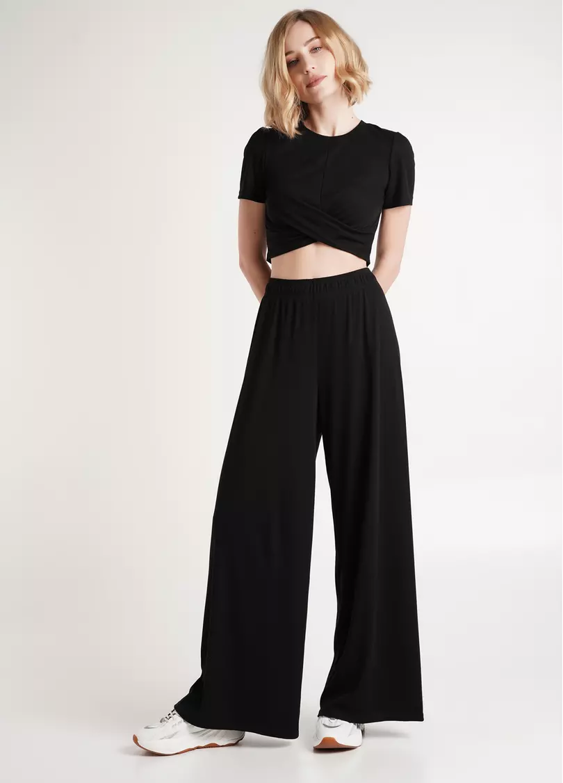 Штаны-палаццо в рубчик из хлопка RIB 4314/010 black (черный)