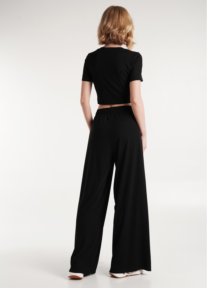 Штаны-палаццо в рубчик из хлопка RIB 4314/010 black (черный)