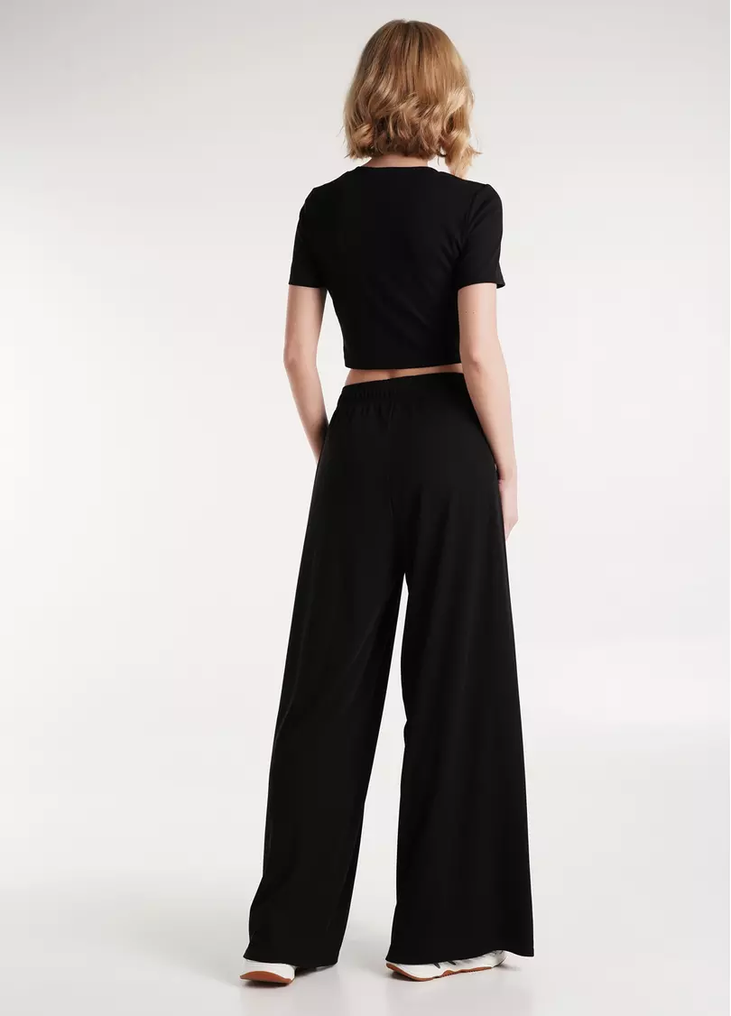 Штаны-палаццо в рубчик из хлопка RIB 4314/010 black (черный)