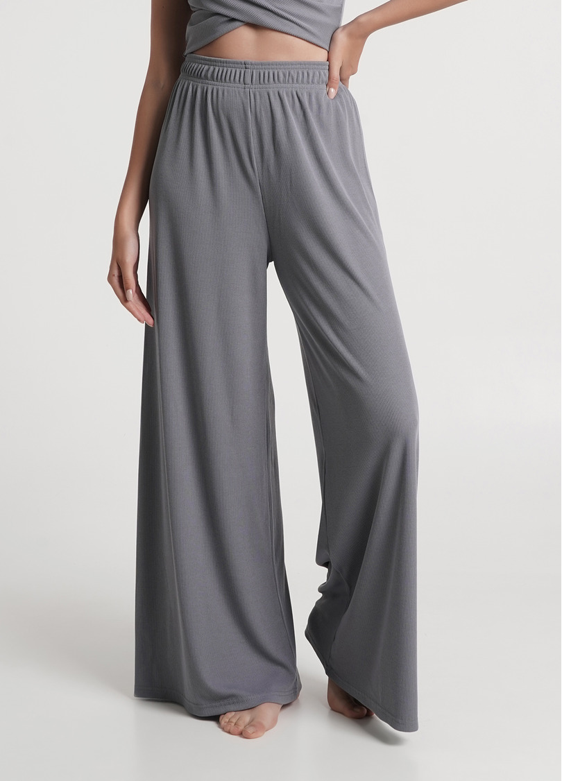 Штаны-палаццо в рубчик из хлопка RIB 4314/010 grey (серый)