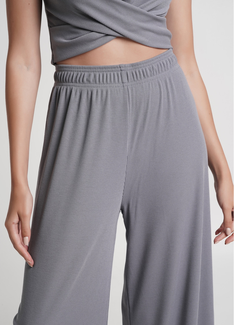 Штаны-палаццо в рубчик из хлопка RIB 4314/010 grey (серый)