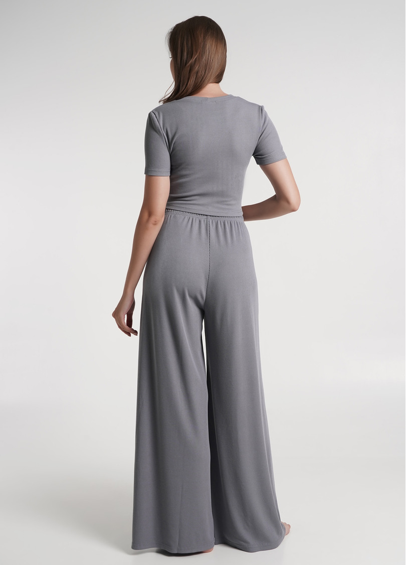 Штаны-палаццо в рубчик из хлопка RIB 4314/010 grey (серый)