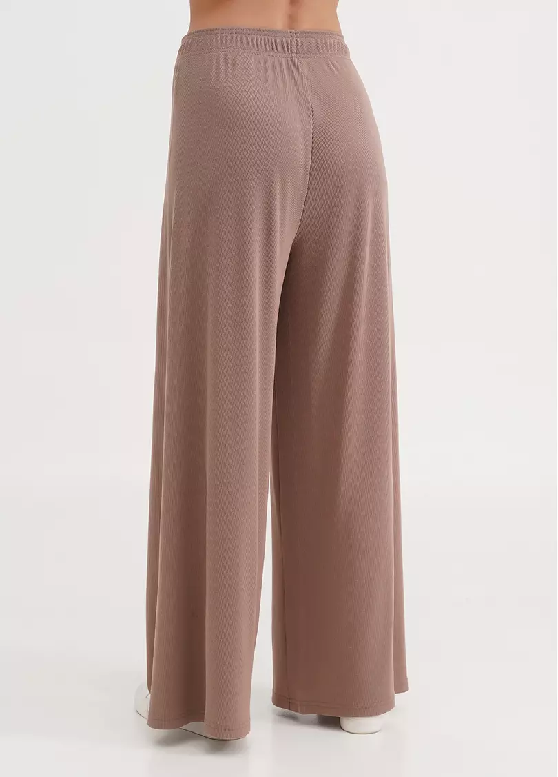 Штаны-палаццо в рубчик из хлопка RIB 4314/010 light beige (бежевый)