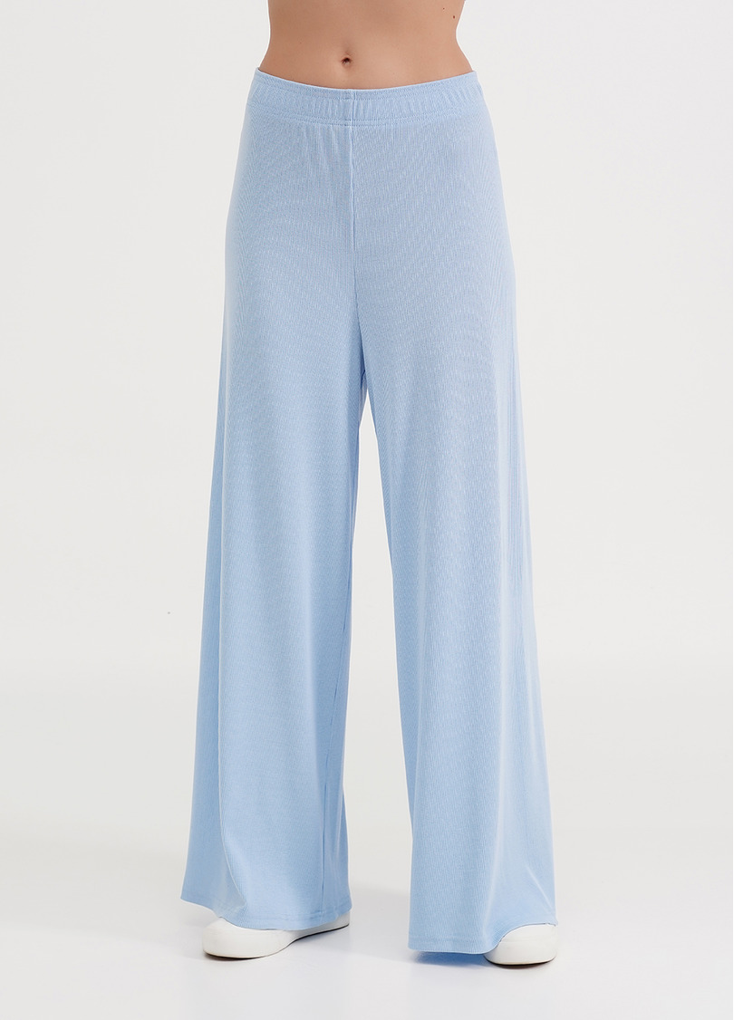 Штаны-палаццо в рубчик из хлопка RIB 4314/010 light blue (голубой)