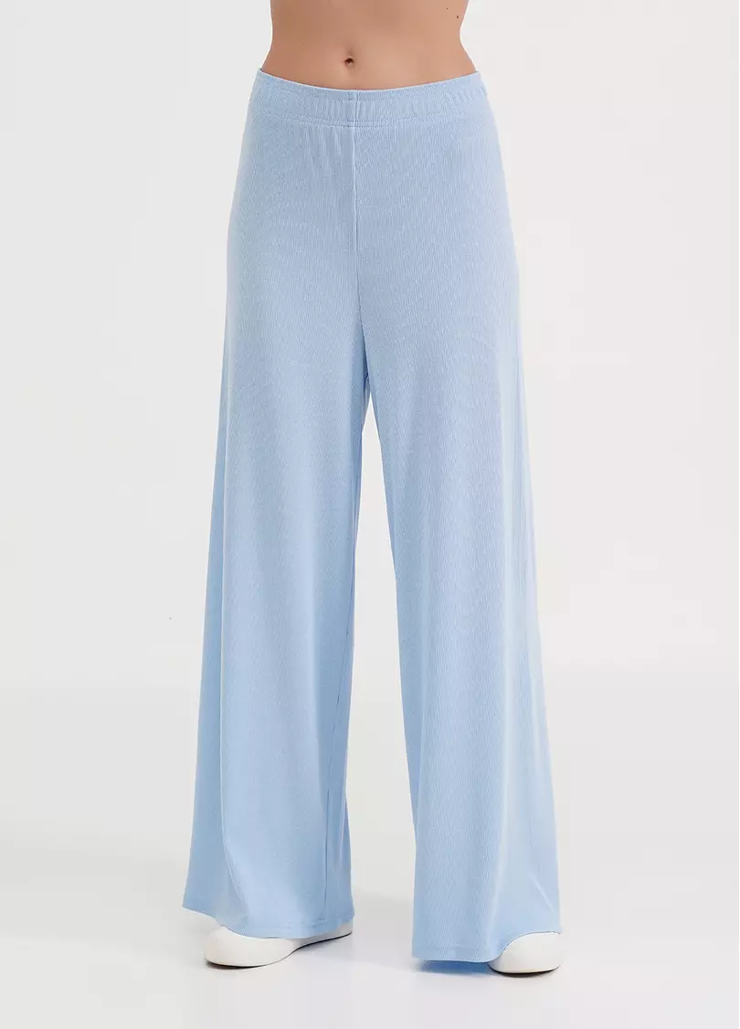 Штаны-палаццо в рубчик из хлопка RIB 4314/010 light blue (голубой)