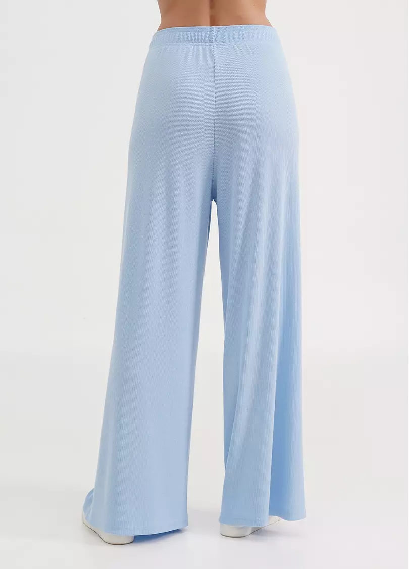 Штаны-палаццо в рубчик из хлопка RIB 4314/010 light blue (голубой)