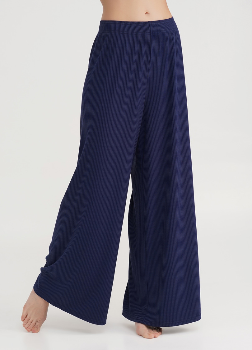 Штаны-палаццо в рубчик из хлопка RIB 4314/010 navy (синий)