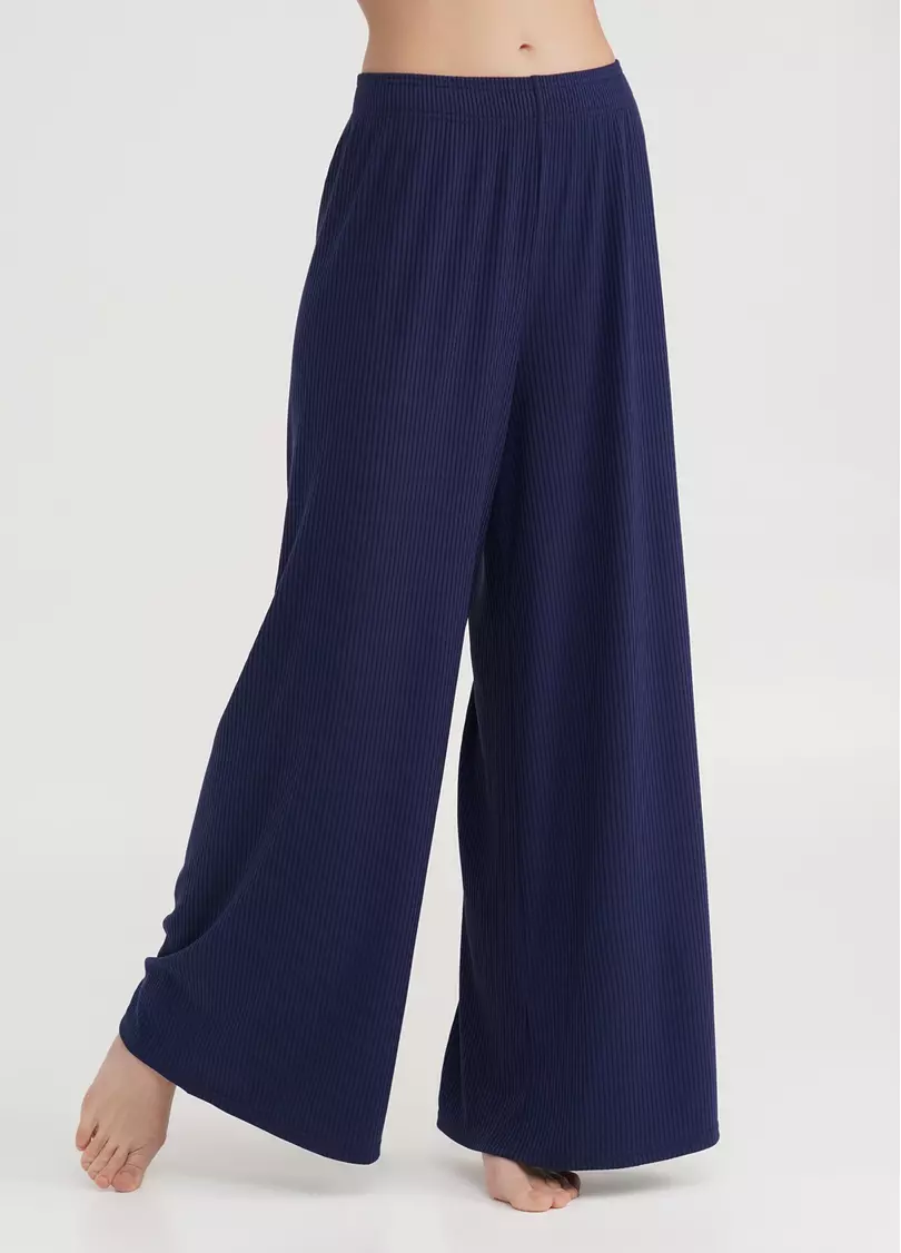 Штани-палаццо в рубчик з бавовни RIB 4314/010 navy (синій)