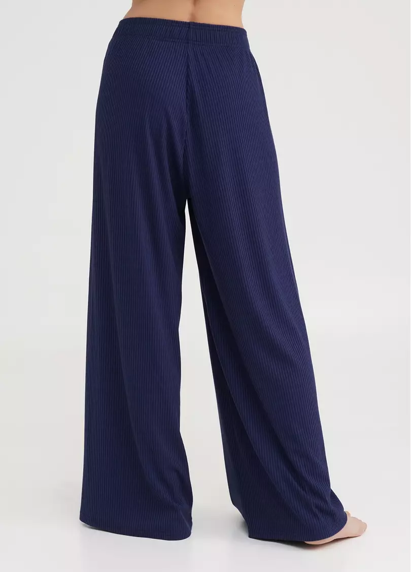 Штани-палаццо в рубчик з бавовни RIB 4314/010 navy (синій)