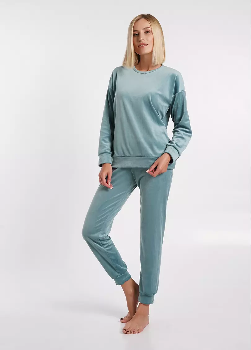 Велюрові штани на манжетах SOFT WINTER 4308/080 mint (блакитний)