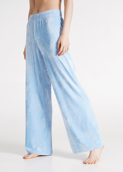 Велюровые брюки палаццо широкие SOFT WINTER 4313/080 blue (голубой)