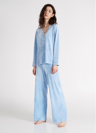 Велюровые брюки палаццо широкие SOFT WINTER 4313/080 blue (голубой)