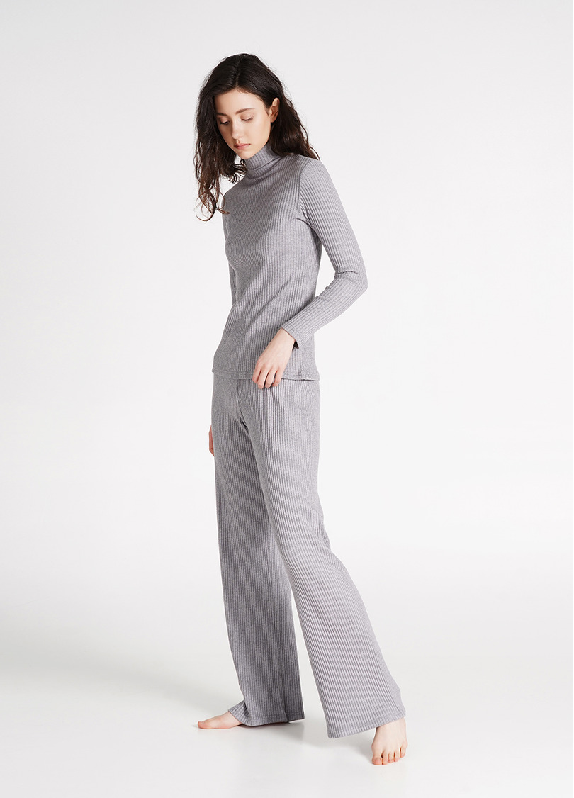 Штани прямые вязаные в рубчик WARMLY TOUCH 4319/150 grey (серый)