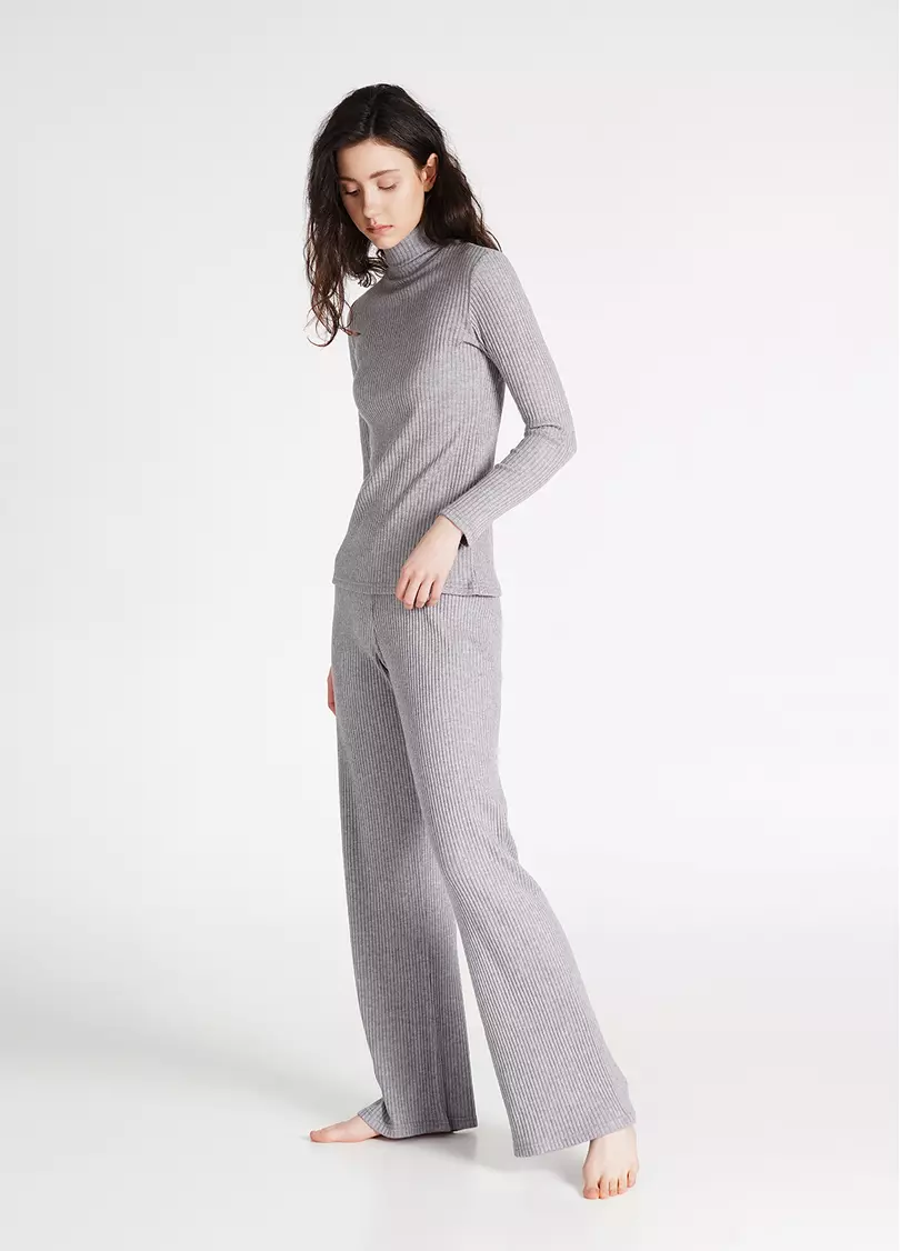 Штани прямые вязаные в рубчик WARMLY TOUCH 4319/150 grey (серый)