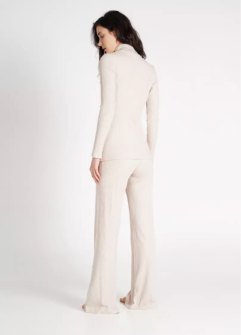 Штани прямые вязаные в рубчик WARMLY TOUCH 4319/150 milk (молочный)