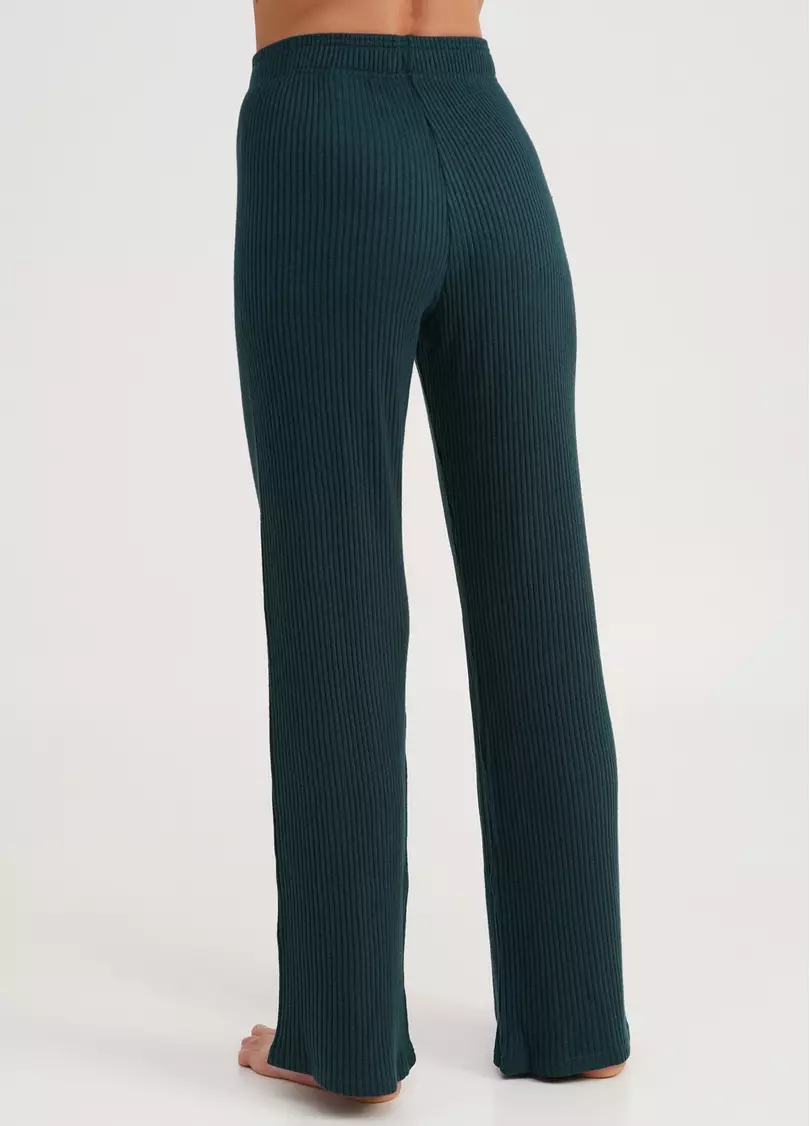 Штани прямые вязаные в рубчик WARMLY TOUCH 4319/150 ocean (зеленый)