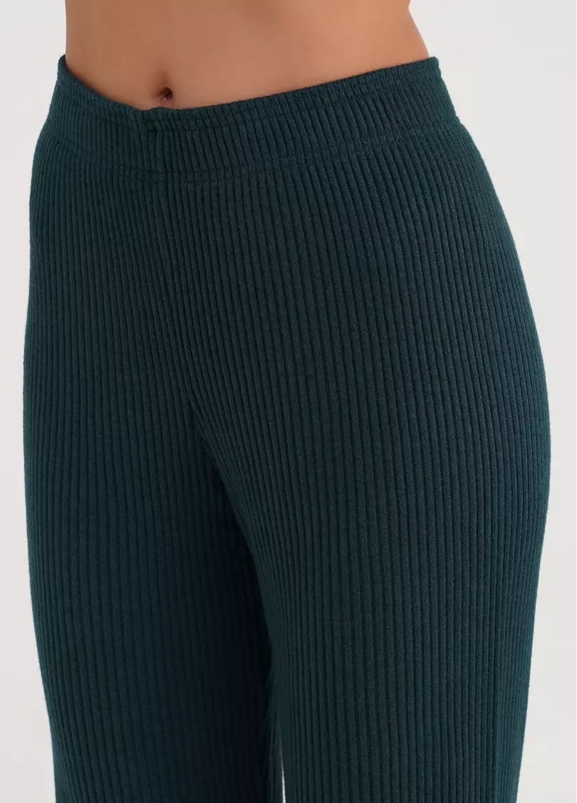 Штани прямые вязаные в рубчик WARMLY TOUCH 4319/150 ocean (зеленый)
