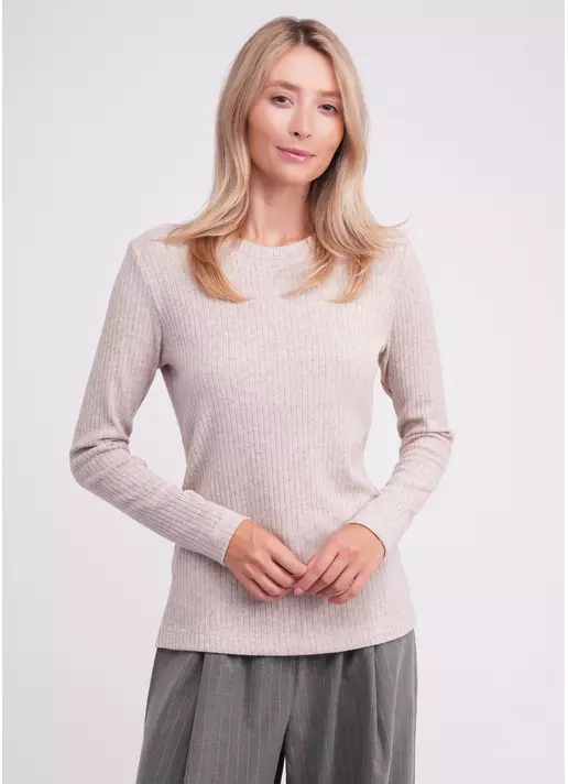 Трикотажный лонгслив в рубчик MOSSLINES 7003/150 almond melange (бежевый)