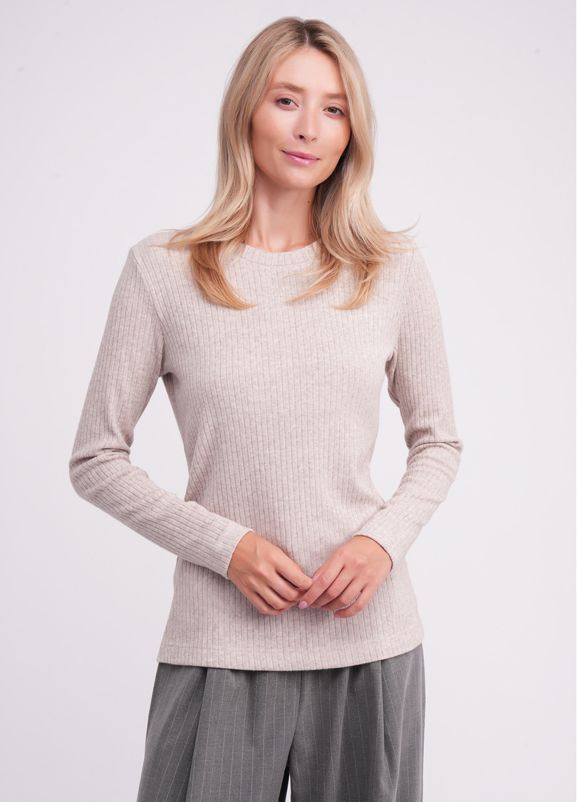 Трикотажный лонгслив в рубчик MOSSLINES 7003/150 almond melange (бежевый)