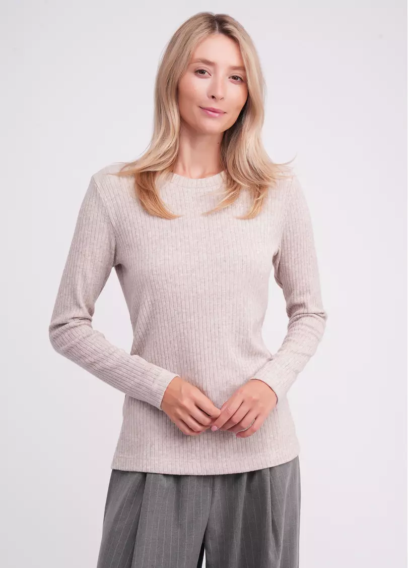 Трикотажный лонгслив в рубчик MOSSLINES 7003/150 almond melange (бежевый)