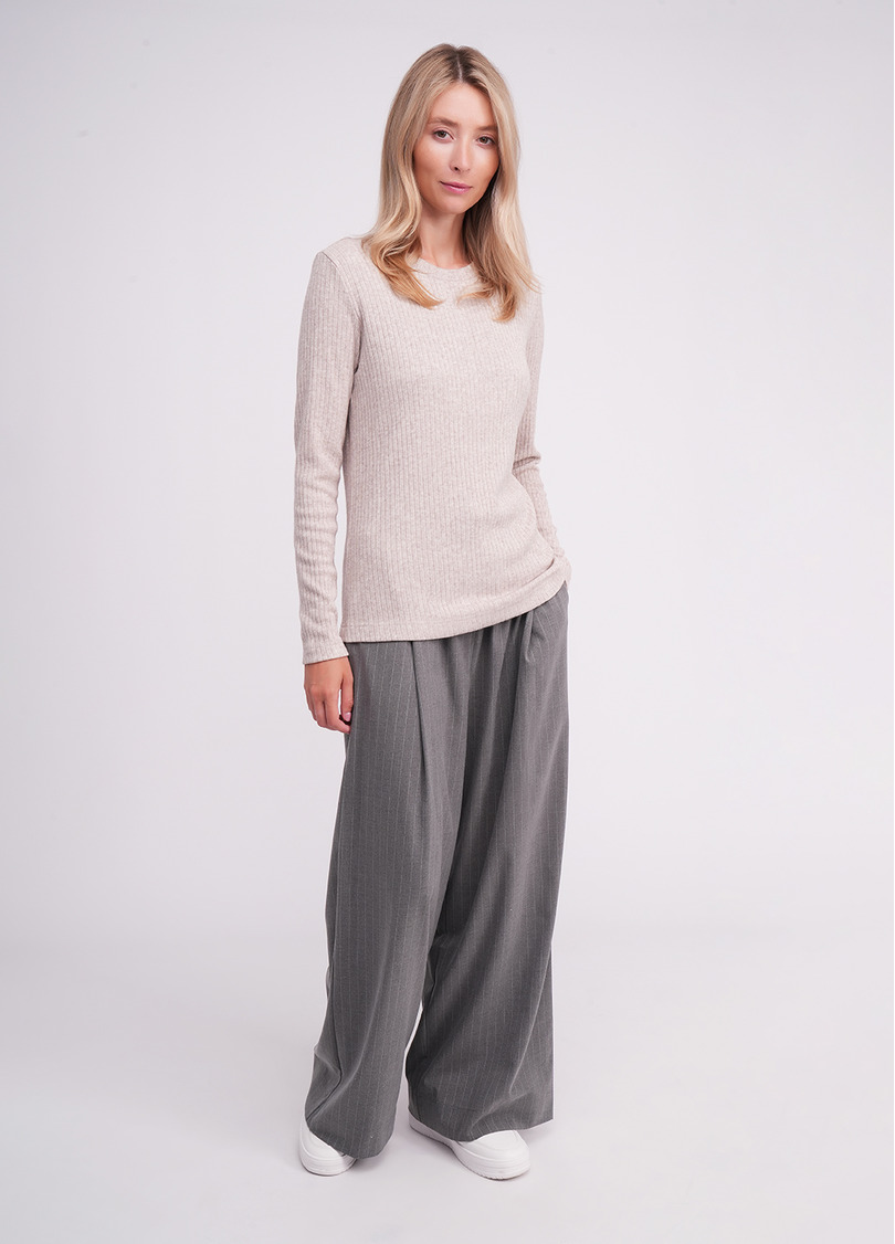 Трикотажный лонгслив в рубчик MOSSLINES 7003/150 almond melange (бежевый)